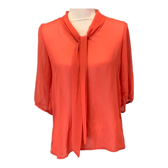 Front Tie Sheer Pink Blouse - Picture 1 of 8